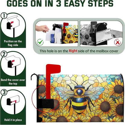Summer Bee Mailbox Covers Magnetic Sunflower Mail Box Cover Fall Flower Mailbox Wraps for Outside Garden Yard Autumn Flower 25.5x21 inch