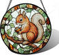 Stained Glass Window Hanging, Squirrel on a Branch Suncatcher Diamond Glass Panel Animal Sun Catchers Decor for Birthday for Women, Men, Wife, Aunt, and Mom 9.8 in