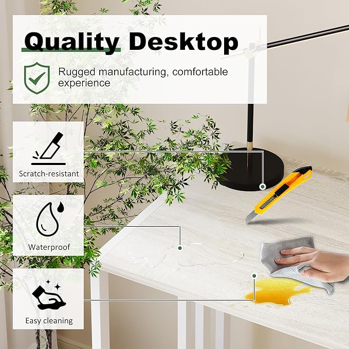 Small Folding Desk 35 inch, No Assembly Required Small Office Desk, Writing Gaming Computer Camping Table, Beige