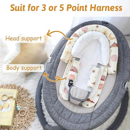 Infant Car Seat Insert for Newborn Girls Boys, Upgraded 2-in-1 Baby Carseat Head Support, Soft Reversible Baby Car Seat Insert Cushion Pad for Car Seat, Stroller, Bouncer, Swing, Moon