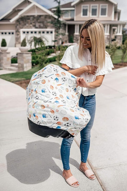 Baby Car Seat Cover Canopy and Nursing Cover Multi-Use Stretchy 5 in 1 Gift Varsity by Copper Pearl
