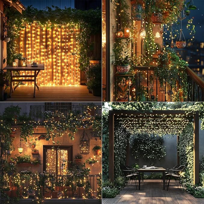 Solar String Lights for Outside,33FT 100LEDs (4 Pack) Solar Fairy Lights,Waterproof 8 Modes Outdoor String Light for Patio Garden Backyard Tree Balcony Christmas,Green Wire,Warm White
