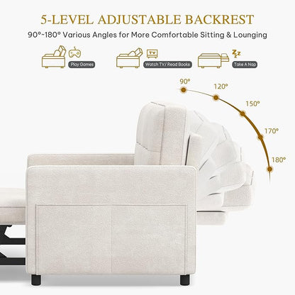 DWVO 55" Convertible Sofa Bed, 3-in-1 Sleeper Sofa with Pull-Out Couch, Velvet Futon Couch with Adjustable Backrest and USB, Modern Loveseat for Living Room Apartment, Light Beige