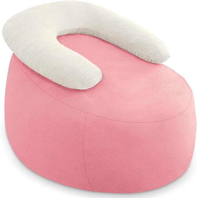 HABUTWAY Bean Bag Chair with U-Shaped Pillow - Faux Fur Fabric (Beige-Light Pink)