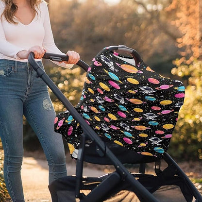 GIFTPUZZ Astronaut Planet Stretchy Nursing Cover for Breastfeeding, Baby Car Seat Cover, Infant Carseat Canopy Covers Scarf, Multiuse Stroller/High Chair Cover, All Weather Protection Baby Shower