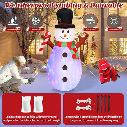 Danxilu 5 FT Christmas Inflatables Snowman with Colorful Rotating Led Lights Outdoor Yard Decorations, Blow Up Cute Snowman Xmas Frosty Winter Decor Clearance for Indoor Lawn Garden Holiday Party
