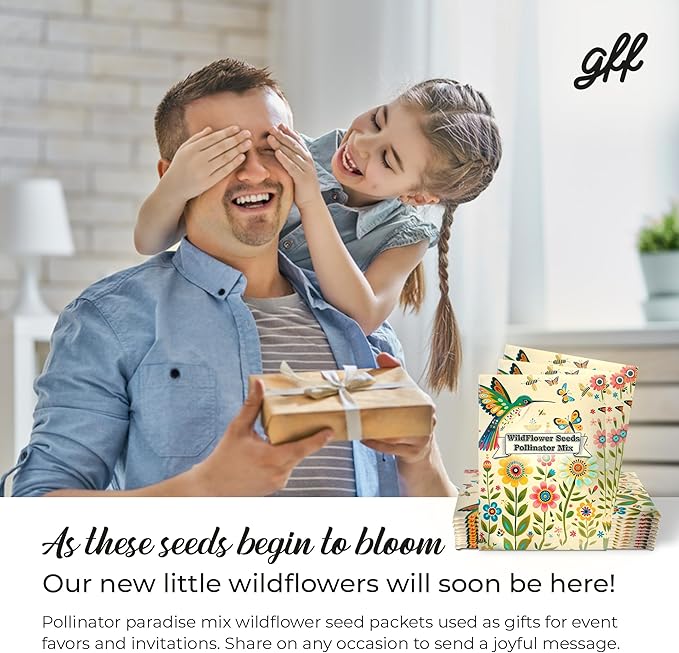 Pollinator Paradise Seed Mix (20 Packs) Seeds Packets for Humming Birds, Butterflies and Bees - Ideal for Wedding Party Favors Bridal Shower School Events Thank You Corporate Event Memorials