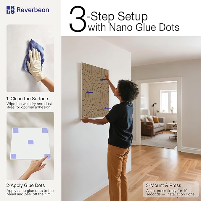 6 PCS Acoustic Panels, 23.6x23.6 Inch Sound Absorbing Panels, Decorative Acoustic Wall Panels for Recording and Home Studio, Office with Double-Sided Adhesive Tape