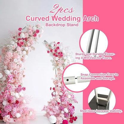 Curved Wedding Arch Backdrop, 6FT&7FT Half Arch Balloon Stand for Ceremony, Birthday, Anniversary, Bridal, Baby Shower, Floral Decoration