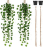 Folmywy 2 Pack Artificial Hanging Plants Vines with Pot Fake Greenery Potted Plant Grape Leaves Decoration Faux Ivy Foliage for Home Indoor Outdoor Living Room Shelf Kitchen Office