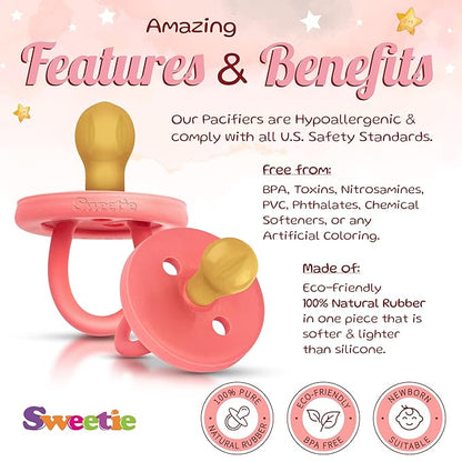SWEETIE Rubber Pacifier Natural Rubber Pacifier Rounded Pink (Pink, 12-18 Month)