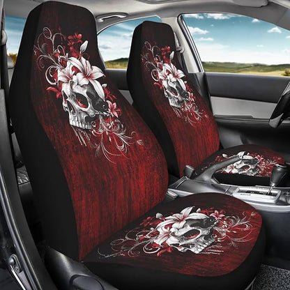 Skull Car Seat Covers for Front Seat Waterproof Car Seat Cover Protection Interior Accessories Easy to Install and Clean Universal for Cars Truck SUV Van