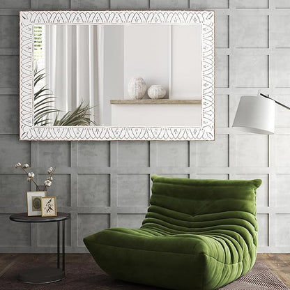 36x24 Inch Farmhouse Rectangle Wall Mirrors with Wooden Frame, Rustic Decorative Rectangular Mirror for Living Room, Bedroom, Bathroom, Entryway - Vertical/Horizontal Hanging