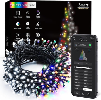 Brizled Smart Christmas Lights, 66FT 200 LED Color Changing Christmas String Lights App & Voice Control, Dimmable Cool White & Multicolor Xmas Tree Lights Music Sync for Indoor Outdoor Wedding Party