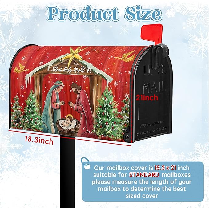 Christmas Mailbox Cover Holy Night Nativity Magnetic Mailbox Covers Religious Xmas Jesus Nativity Scene Decorative Post Letter Box Wrap for Winter Holiday Outdoor Yard Decor 21 X 18 Inch