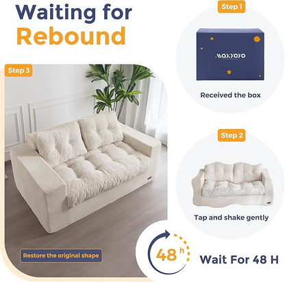 MAXYOYO Bean Bag Chair for Adults, Upholstered Floor Sofa with Armrests, Loveseat Boneless Couch with Tufted Cushion & Backrest, Sofa in A Box, Large Bean Bag Couch for Bedroom Living Room, Beige