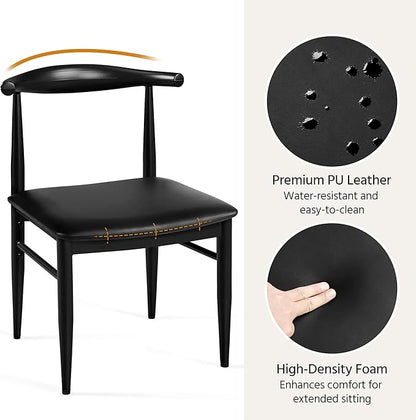 Yaheetech Dining Chairs Set of 2 Mid Century Modern Leather Dining Room Chairs with Armless Backrest & Metal Legs for Kitchen, Living Room, Black