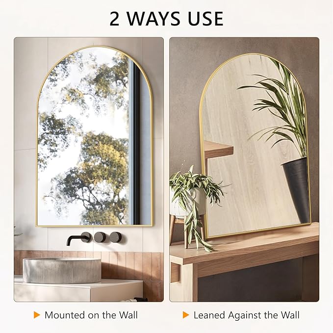 Arched Wall Mirror for Bathroom,Mirrors for Wall,28''x40'',Vanity Mirror for Bedroom Dresser, Entryway, Living Room, Metal Frame (28''x40'',Gold)