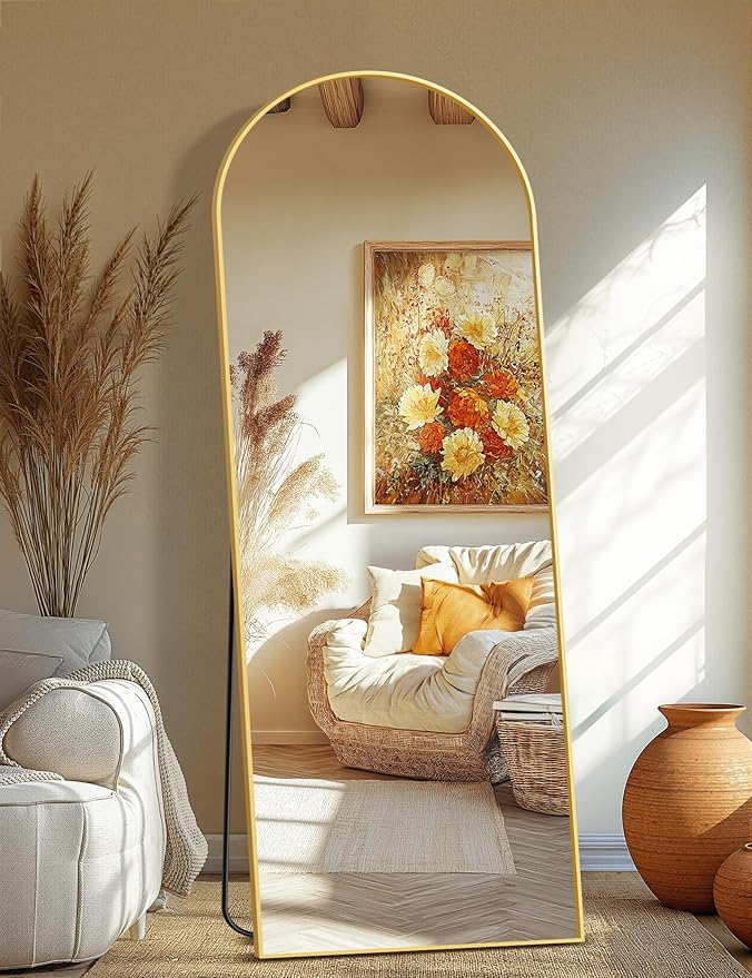 Full Length Arched Mirror, 70"x24" Standing Floor Full Body Mirror for Wall with Aluminum Alloy Frame for Bedroom, Living Room, Dressing Room(Gold)