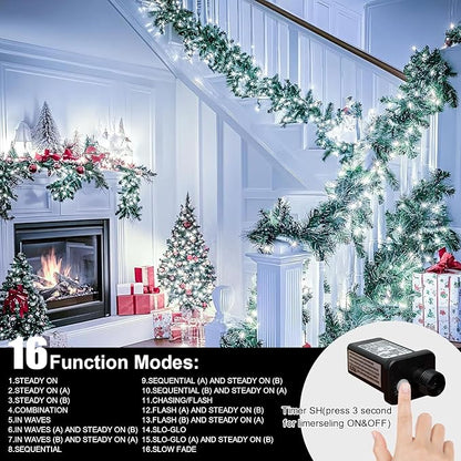 LAMPHOME 165ft Christmas Decorative Mini Lights, 500 LED Transparent Wire Fairy Starry String Lights Plug in, 16Lighting Modes for Indoor Outdoor Xmas Tree Wedding Party Decoration (White)
