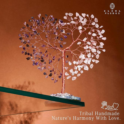 Crystal Tree for Home and Office Decoration, Amethyst & Rose Quartz Healing Stones Handmade Tree of Life for Positive Energy, Money, Good Luck, Christmas Decor, Birthday Gifts for Women, Mom