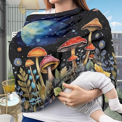 Youngerbaby Mushroom Print Nursing Cover Carseat Canopy Car Seat Covers for Babies Mom Breastfeeding Scarf Infant Multi Use Cover for Baby Stroller Shopping Cart Feeding High Chair