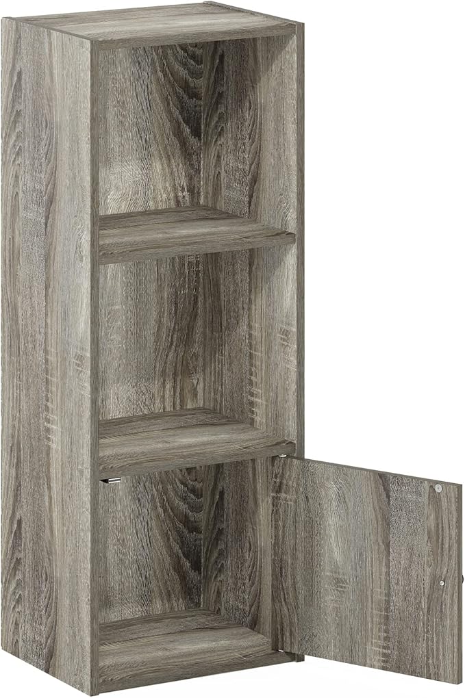 Furinno Luder Shelf Bookcase with 1 Door Storage Cabinet, French Oak