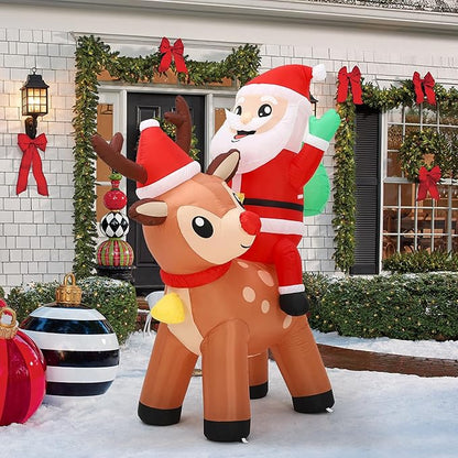 7 ft Outdoor Decorations Christmas Inflatable Santa Riding Reindeer Blow Up Yard Decoration with Built-in LED Lights for Outdoor Garden Lawn Xmas Holiday Decor