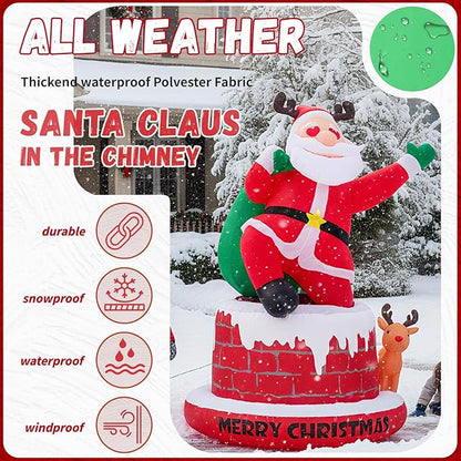 UPWELL 8FT Inflatable Chimney Santa Claus - Classic Outdoor Holiday Yard Decoration with LED Lights, Self-Inflating, Stable & Durable, Suitable for Christmas Decor & Events
