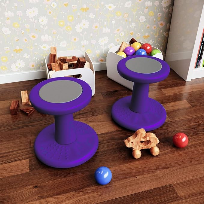 ActiveChairs Kids Wobble Stool, Flexible Preschool & Elementary Classroom Seating, Improves Focus & Posture. ADHD/ADD Wiggle Chair, [Kids Active Fidget Chairs], 14" Stool, Ages 3-7, Purple