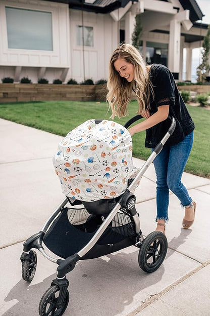 Baby Car Seat Cover Canopy and Nursing Cover Multi-Use Stretchy 5 in 1 Gift Varsity by Copper Pearl