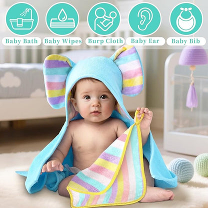 VOOVA & MOVAS Rainbow & Ivory 6 Pack Baby Washcloths – 100% Cotton, 12"x12" – Highly Absorbent & Ultra-Soft – Newborn Towels – Baby Essentials, Perfect Set