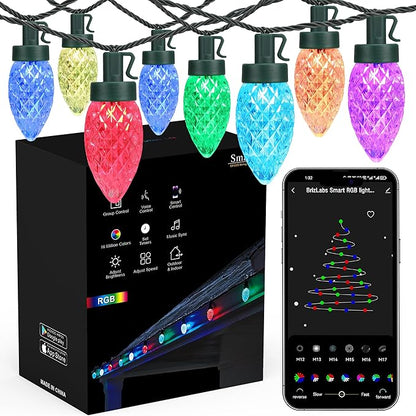 Brizled (Not Connectable Color Changing Smart Christmas Lights, 78FT 120 LED C9 String Lights App Control, Dimmable Outdoor Christmas Light, Christmas Tree Light Indoor, RGB Xmas Lights Party Decor