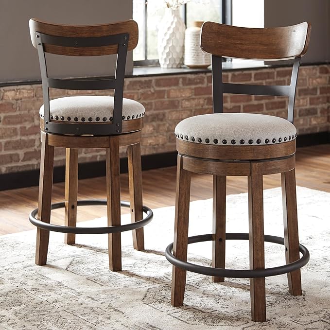 Signature Design by Ashley Valebeck Rustic Farmhouse 24.5” Counter Height Swivel Bar Stool, Brown