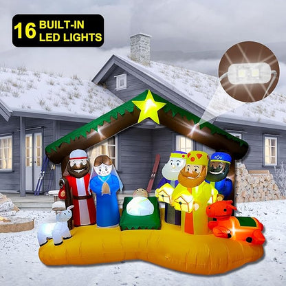 8.8 FT Christmas Inflatables Nativity of Jesus Blow Up Yard Decorations with LED Lights Religious Blow Up Yard Decor for Outdoor Xmas, Holiday Party, Patio & Lawn Decorations