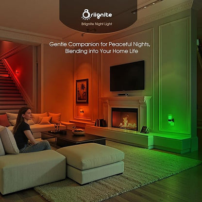Briignite Night Light, Night Lights Plug into Wall, RGB Color LED NightLight with Dusk to Dawn Sensor, 180° Rotating Night Lights, Adjustable Brightness, Wall Sconce for Bedroom Hallway, 2 Pack