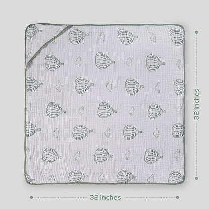 Muslin Hooded Baby Towels for Newborns, 32"x32", 100% Cotton – 6 Layers Super Soft Absorbent Breathable, Baby Bath Towel, Toddler Bath Towel – Pack of 2