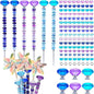 148 PCS Beaded Garden Stakes Kit, DIY Fairy Wand Garden Stake Beads Kits with Assortment Large Hole Beads 6 Crystal Stopper Top Threaded Rods and 3 Colored Small Windmills for Outdoor Indoor Decor