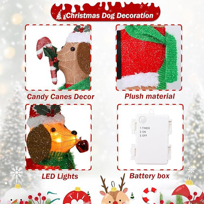 Christmas Decorations Outside Non-Collapsible Lights Christmas 2PCS Dogs Lighted with LED Warm Lights for Yard Lawn Porch Garden Living Room Bedroom Indoor Outdoor
