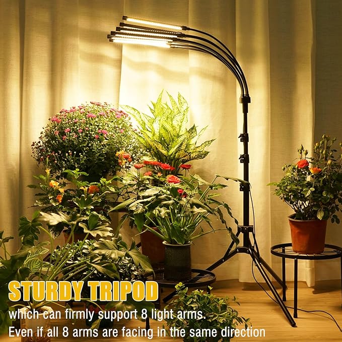 Grow Lights for Indoor Plants [ 8 in1 ] 400 LEDs, Full Spectrum Plant Lights for Indoor Growing with Tripod Stand, Auto On/Off Timing 4/8/12H, Plant Grow Lights Indoor.