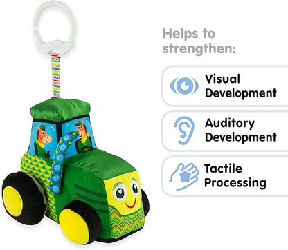Lamaze John Deere Tractor Car Seat and Stroller Toy - Soft Hanging Toy With High Contrast Colors for Travel - Baby Crinkle Toy Ages 0 Months and Up