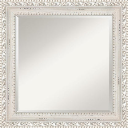 Amanti Art White Bathroom Mirror for Over Sink, 26x26 Opera Off White Square Vanity Mirror, Medium Traditional Wood Frame, Hangs Horizonally and Vertically, Bathroom Wall Decor, Beveled Edge from WI