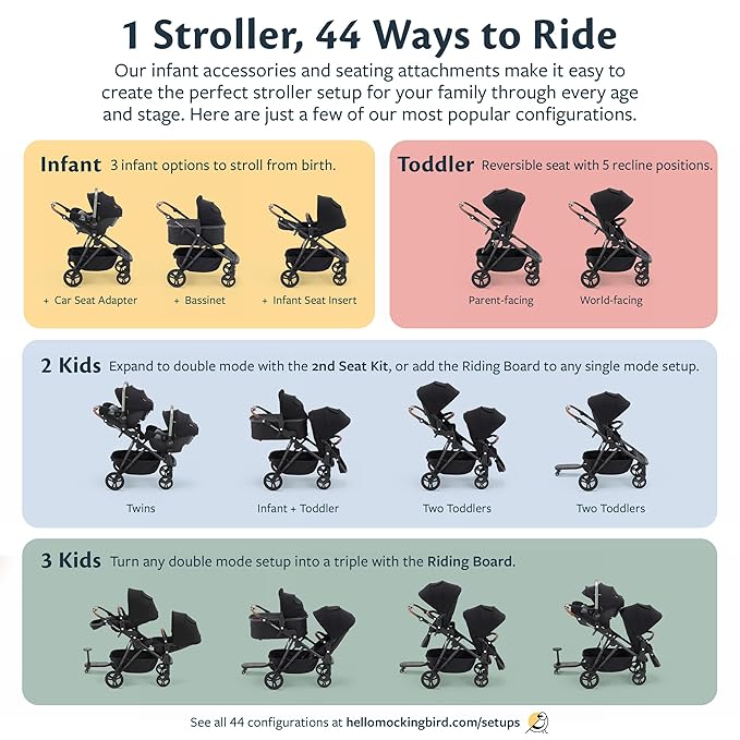 Mockingbird 2nd Seat Kit 3.0 - Compatible with Mockingbird Single-to-Double Strollers - Seat Expansion - Includes Expansion Adapters - Oat