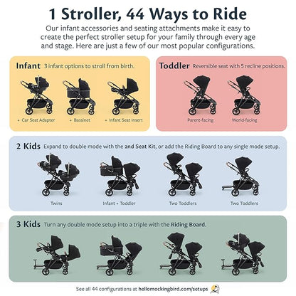 Mockingbird 2nd Seat Kit 3.0 - Compatible with Mockingbird Single-to-Double Strollers - Seat Expansion - Includes Expansion Adapters - Oat