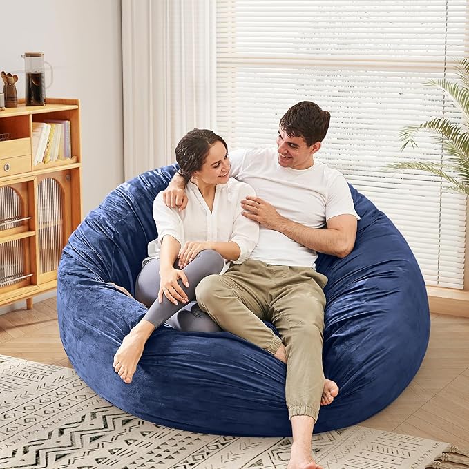 Bean Bag Chairs for Adults - Giant Bean Bag Chair Convertible Bean Bag Bed - Beanbag Chair with Micro Fiber Cover/Furniture Foam Filler - Floor Couch Sofa in Bedroom Dorm Room - Queen Navy Blue