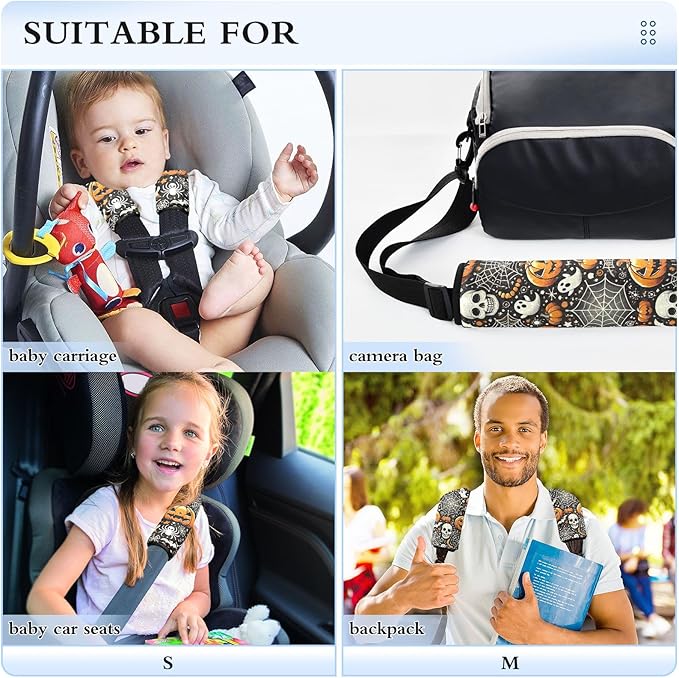 CHIFIGNO 2Pcs Halloween Pumpkins Skulls Seat Belt Cover Pad Universal Seatbelt Pad Car Seat Shoulder Pads for Girls Boys Adults