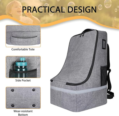 LARIPOP Car Seat Travel Bag for Airplane, Universal Gate Check Car Seat Bag, Padded Backpack with Waist Belt, Reflective Strips & Protective Feet, Fits Infant Convertible Booster Seats, Grey