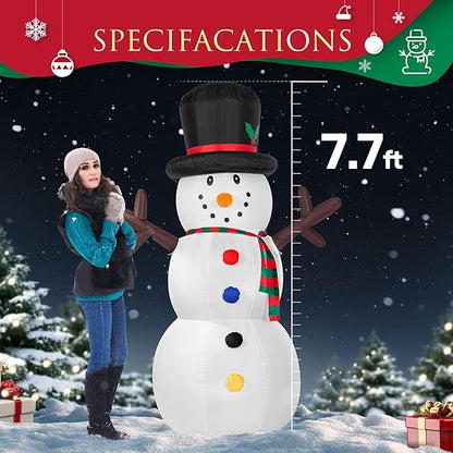 VIVOHOME 8FT Christmas Inflatable Outdoor Decoration, Snowman with Colorful Button, Navidad Blow Up Yard Decor with Built-in LED Light for Lawn, Garden, Party
