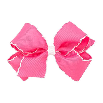 Wee Ones Girls' Classic Grosgrain Moonstitch Edge Hair Bow, No-Slip Hair Clip, Handmade, Hot Pink with White, Medium