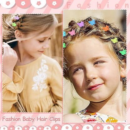 112 Pcs Baby Hair Clips - 28 Color Mini Flower and Butterfly Clips for Girls, Toddlers - Small Claw Clips With Organizer Box - Cute Hair Accessories
